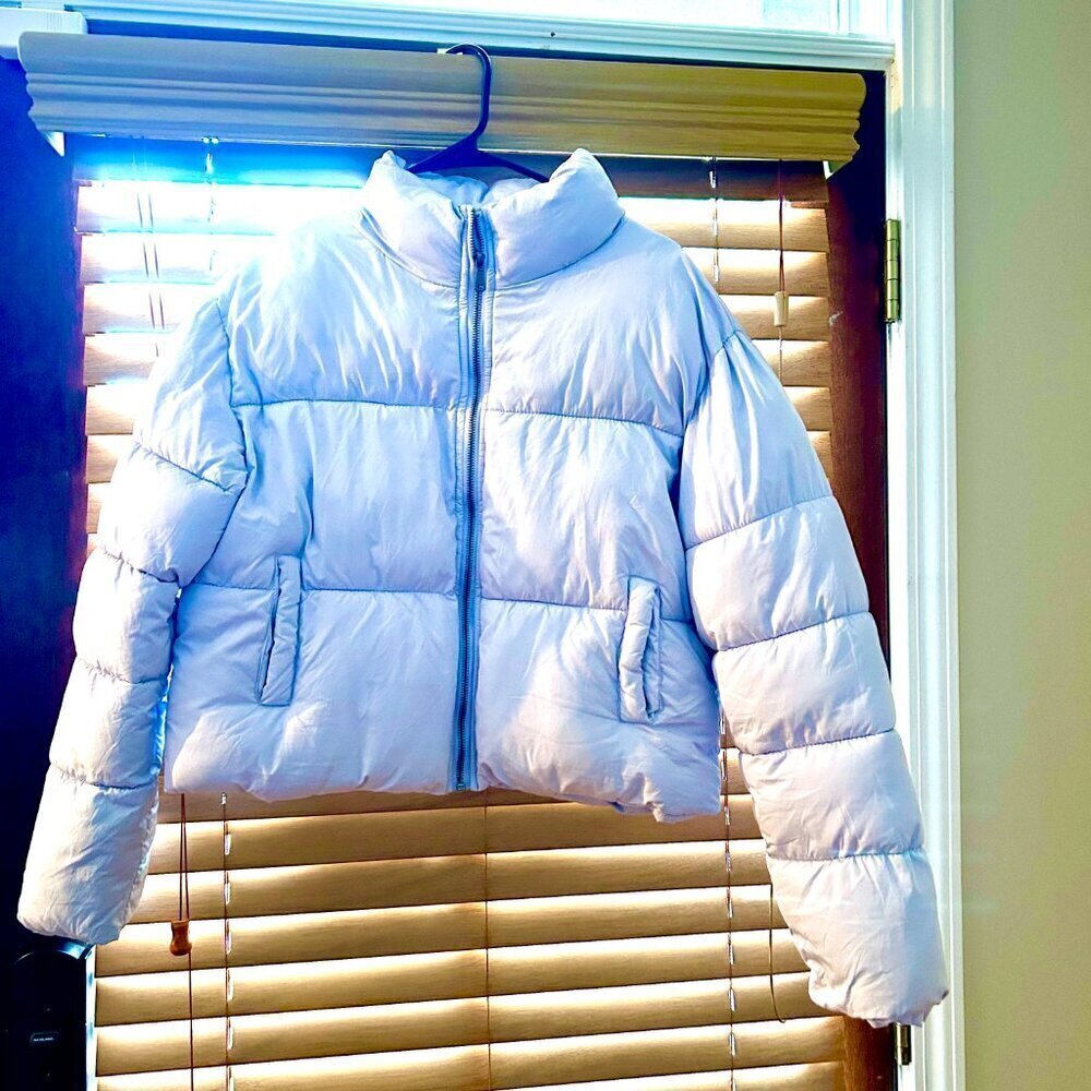 Double Zero Lilac Quilted Puffer Jacket Coat Women Size Medium Cropped High Neck - Picture 4 of 10